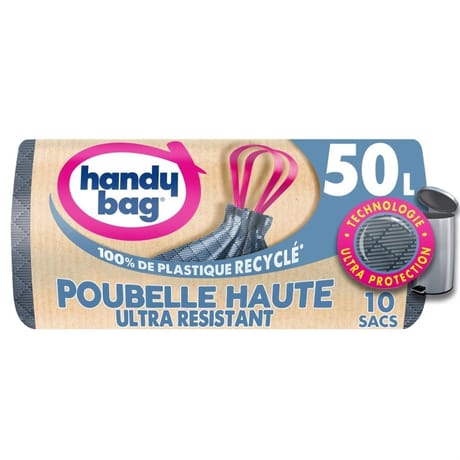 Handy bag sacs poubelle haute ultra résistant à poignées coulissantes 50l x10
