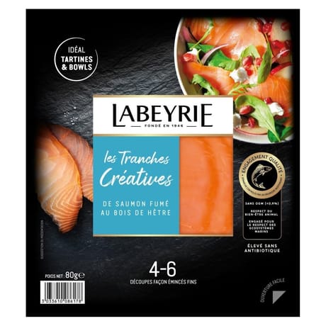 Labeyie tranches créatives de saumon Atlantique de Norvège fumé au bois de hêtre 80g