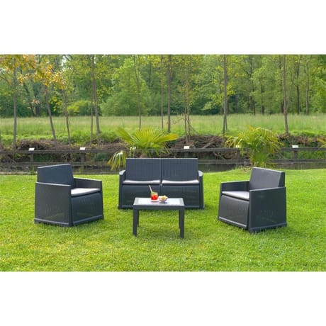 Ipae progarden set Iseo 4 pièces aspect tressé + 4 coussins écru
