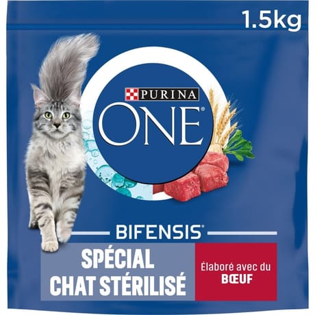 Purina one chat stérilisé Croquettes pour chat adulte au boeuf et au blé 1,5 KG