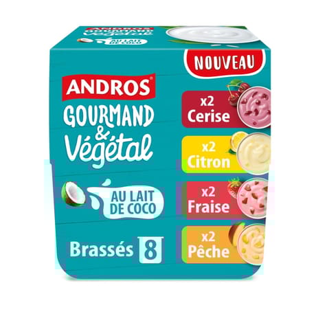Andros gourmand & végétal brassé fraise pêche 8x100g