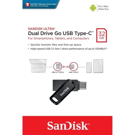 Clé usb 3.1/type-c sandisk ultra dual drive go 32gb 150mb/s SDDDC3-032G-G46