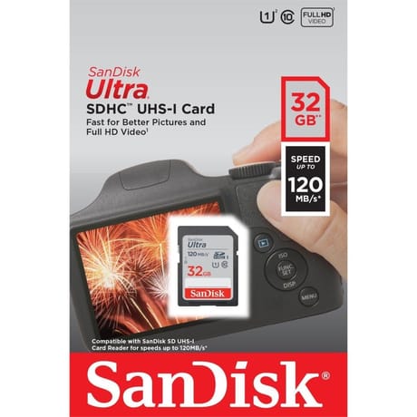 Sandisk carte mémoire sandisk ultra sdhc 32gb 120mb/s SDSDUN4-032G-GN6IN