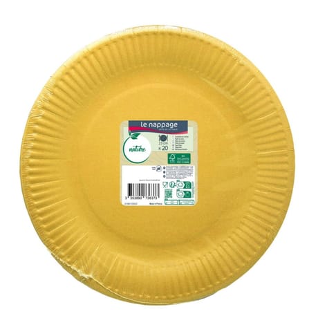 Le nappage 20 assiettes en carton 23cm jaune sfp