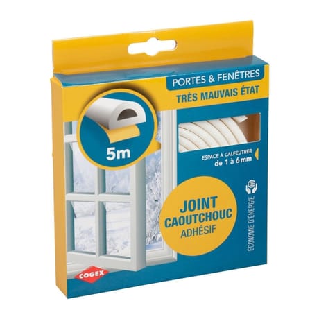Cogex joint caoutchouc de calfeutrage profil "d" 5mx9mm, blanc et adhésif