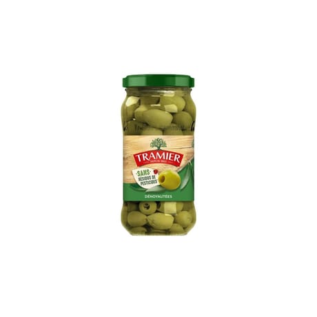 Tramier olives vertes dénoyautées sans résidu de pesticides bocal 160g