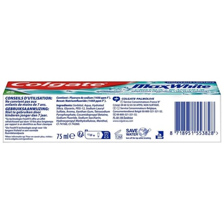 Colgate max white dentifrice cristaux + blancheur 75ml