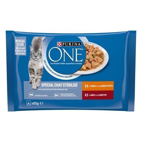 Purina one chat stérilisé Sachets fraîcheur pour chats adultes au poulet et au boeuf - 4 x 85 g