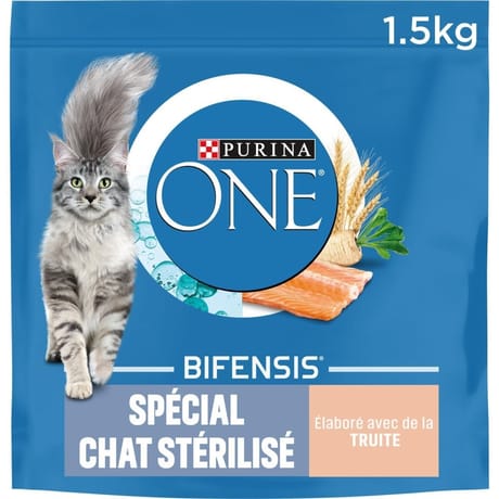 Purina one croquettes pour chat adulte stérilisé - à la truite et au blé - 1,5 kg