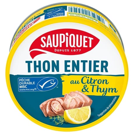 Saupiquet thon entier à l'huile d'olive, citron et thym - 120g