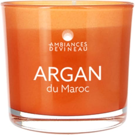 Ambiances devineau bougie verre colore et serigraphie d70 argan du maroc