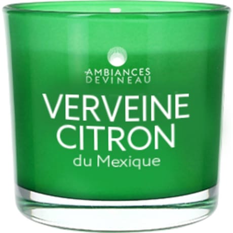 Ambiances devineau bougie verre colore et serigraphie d70 verveine citron du mexique
