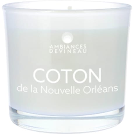 Ambiances devineau bougie verre colore et serigraphie d70 coton de louisiane