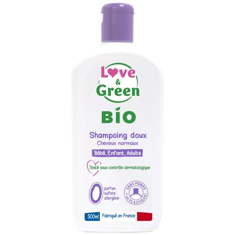 Love&Green Shampoing doux certifié bio sans parfum sans sulfate 500ml