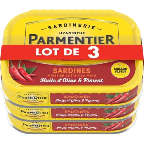 Parmentier sardines huile d'olive & piment lot 135gx3 405g