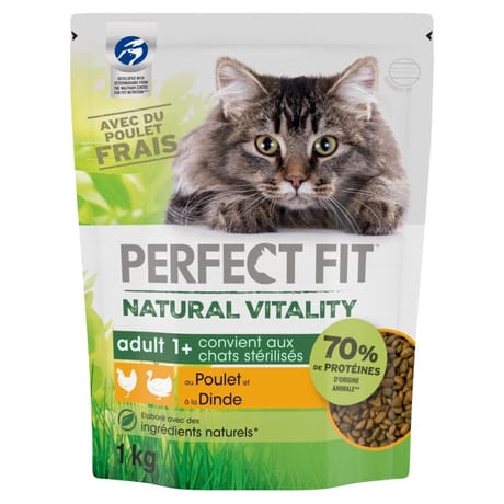 Perfect fit croquettes pour chat natural vitality à la dinde et poulet blanc 1kg