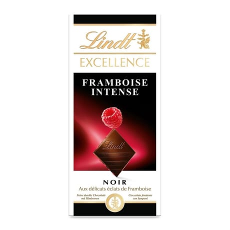 Lindt excellence tablette de chocolat noir framboise intense 100g