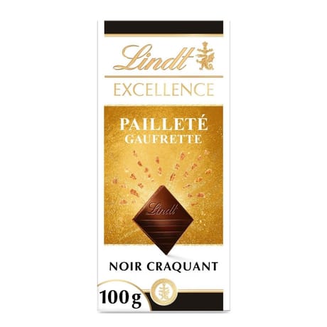 Lindt excellence chocolat pailleté gaufrette noir craquant 100g