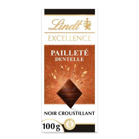 Lindt excellence chocolat pailleté dentelle noir croustillant 100g