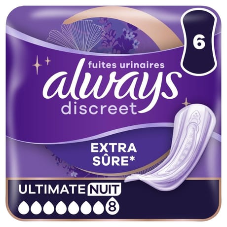 Always dicreet ultimate night serviettes pour fuite urinaire x6
