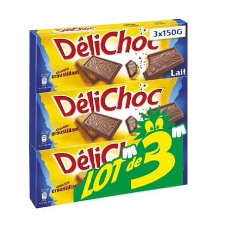 Delichoc tablette chocolat lait lot de 3 x 150g soit 450g