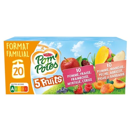 Pom'Potes compotes gourdes 5 fruits rouges et oranges 20x90g