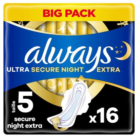 Always ultra serviettes hygiéniques ailettes nuit extra secure x16