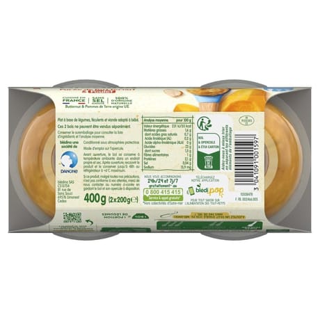 Blédina bols purée de potirons poulet dès 6 mois 2x200g