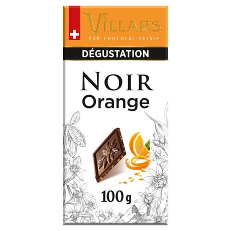 Villars tablette dégustation noir aux écorces oranges confites 100g