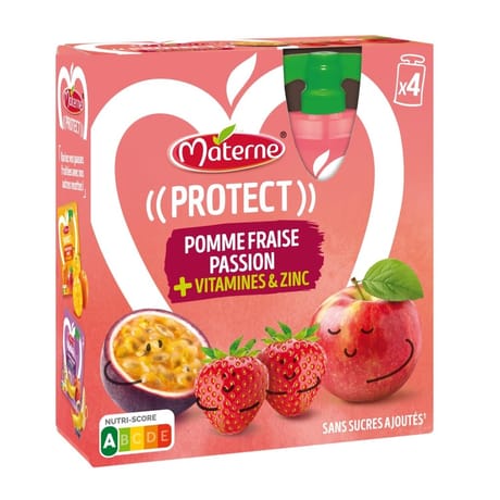 Materne compotes gourdes protect pomme fraise passion + vitamines et zinc 4x90g