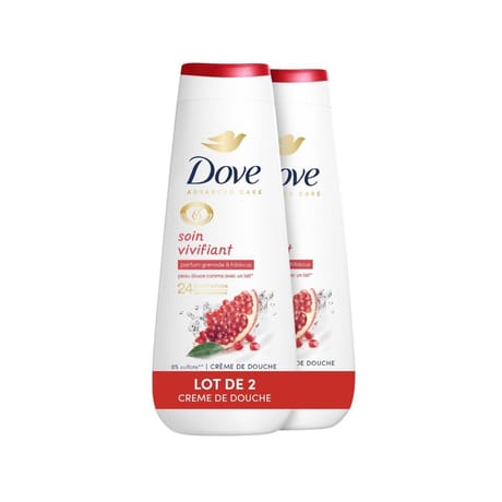 Dove crème douche soin vivifiant parfum grenade & hibiscus 2x225ml