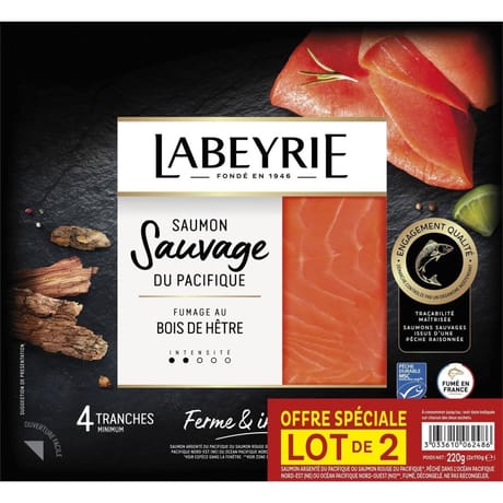 Labeyrie saumon fumé sauvage du pacifique lot de 2 x 4 tranches 220g