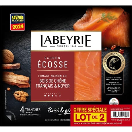Labeyrie saumon Atlantique d'Ecosse fumé 2 x 4 tranches - 2 x 130g
