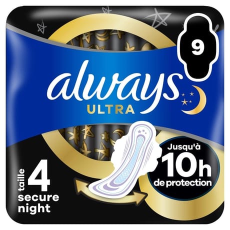 Always ultra serviettes secure night ailettes taille 4 x9