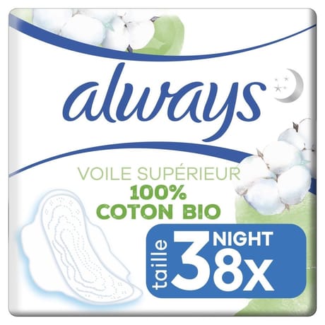 Always serviettes cotton protection nuit bio x8
