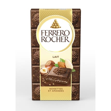 Ferrero rocher tablette chocolat lait noisettes amande 90G