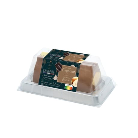 L'Angelys bûche crème glacée chocolat noir sorbet plein fruit poire 750ml 500g