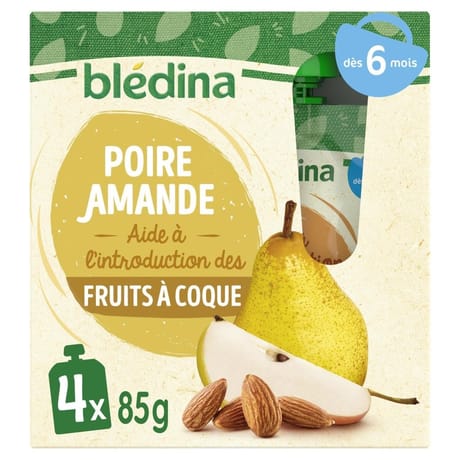 Bledina gourdes poire ama,ndes dès 8 mois 4x85g - 340g