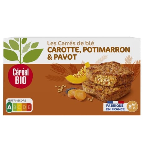Céréal bio tendres carrés de blé carotte potimarron pavot 200g