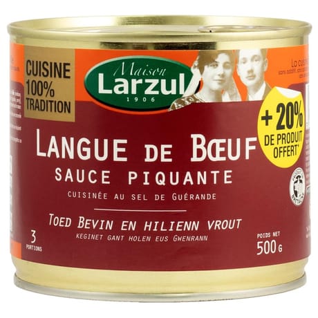 Larzul uc-langue de boeuf sauce piquante 410 gr + 20% offert