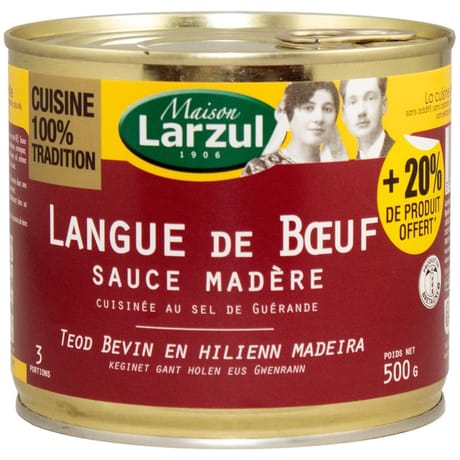 Larzul langue de boeuf sauce madere 410g+ 20% offert