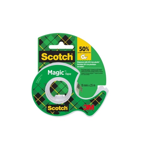 Scotch ruban adhésif magic 25 mètresx19 mm rouleau dévidoir