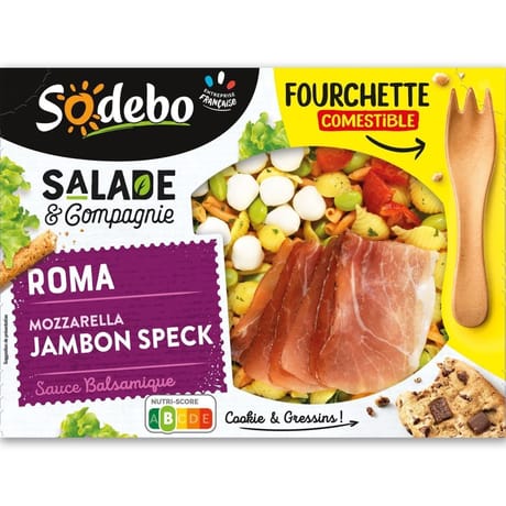 Sodebo salade & cie Roma jambonspeck pâtes crudités mozzarella 320g