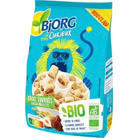 Bjorg les p'tits curieux croc'fourrés cacao noisettes bio 350g