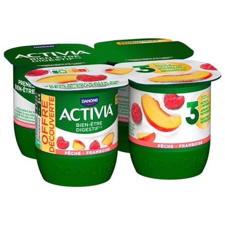 Activia bifidus fruits pêche framboise 4x125g offre découverte