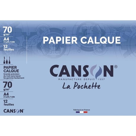 Canson pochette 12 feuilles calque satin A4 70/75g 4 pastilles repoc op rdc