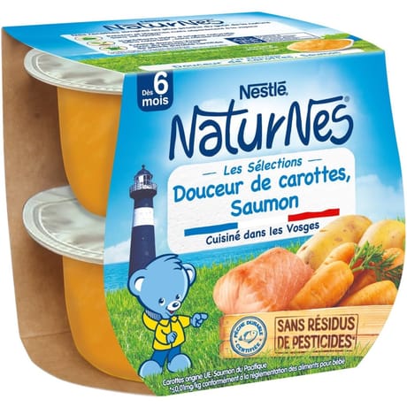 Nestlé naturnes les sélections douceur de carottes saumon dès 6 mois 2x200g