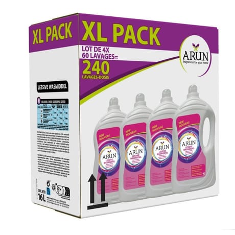 Arun lessive couleurs intenses xxl lot de 4 x 60 doses