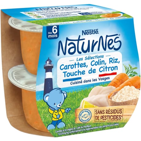 Nestlé naturnes les sélections carottes merlu blanc riz citron dès 6 mois 2x200g