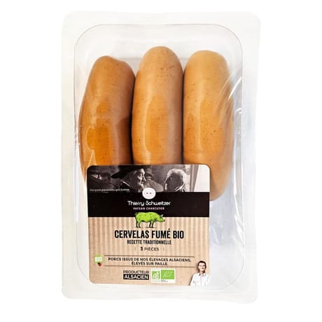 Cervelas fumé bio 3 pièces sous at 300g